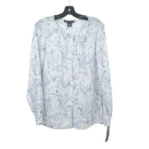 Norton McNaughton Button Up Blouse Size S Pleated Front Blue Floral Sheer